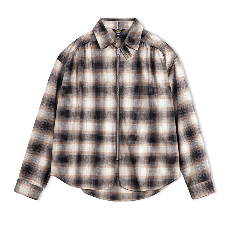 Vintage Plaid Zip Shirt Lapel Cotton Jacket Cardigan