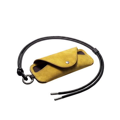Retro Leather Sunglasses Storage Bag Fashion Portable Lanyard Glasses Clip