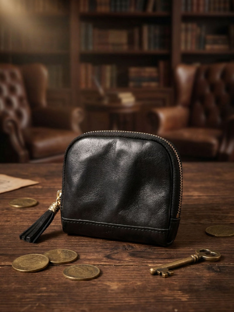 Retro Leather Handmade Zipper Short Wallets