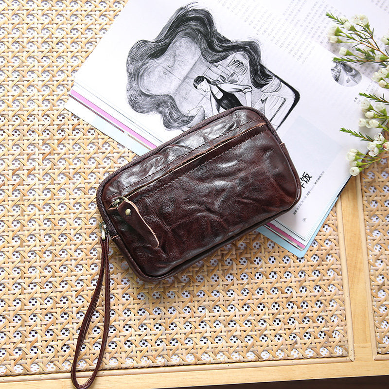 Retro Leather Distressed Top-Grain Cowhide Clutch Bag
