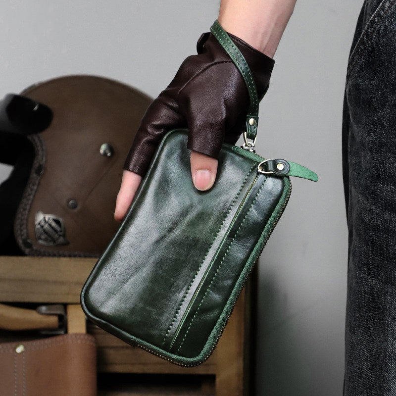 Retro Leather Distressed Top-Grain Cowhide Clutch Bag