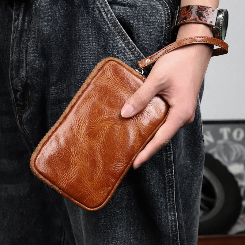 Retro Leather Distressed Top-Grain Cowhide Clutch Bag