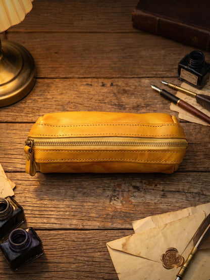 Retro Handmade Leather Pencil Case Travel Storage Bag Cosmetic Bag