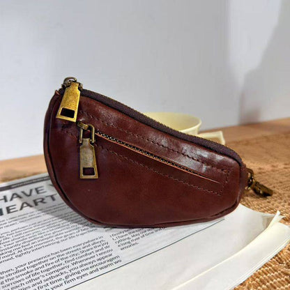 Retro Handmade Leather Key Bag Zipper Leather Wallet