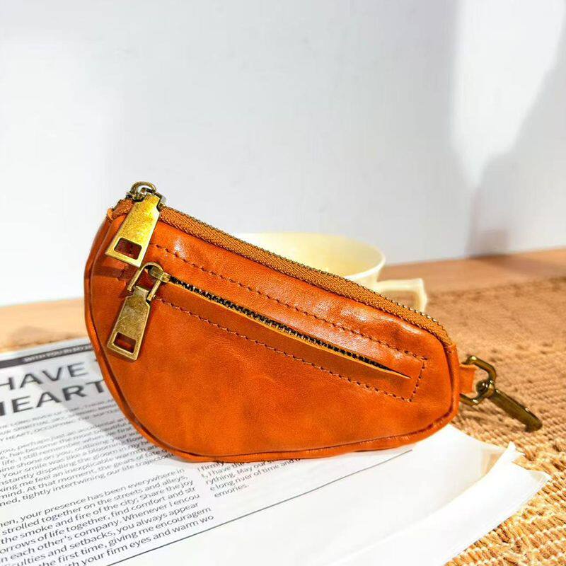 Retro Handmade Leather Key Bag Zipper Leather Wallet