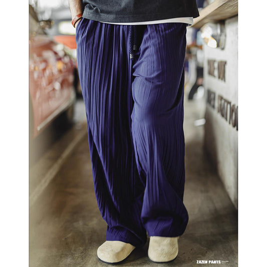 Casual Navy Blue Light Breathable Drawstring Droop Pants