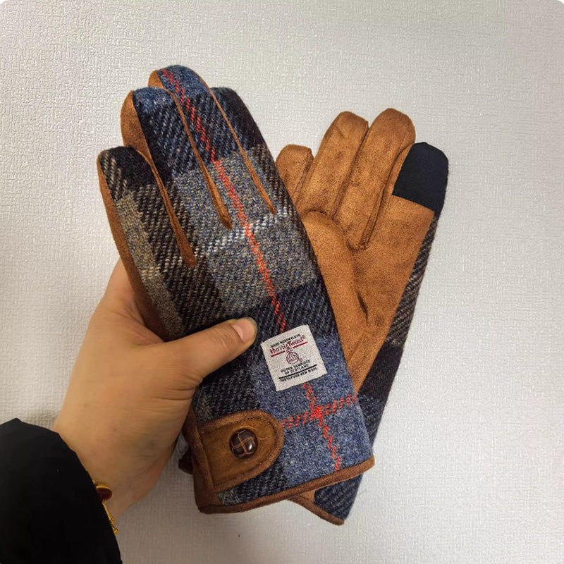 Retro Wool Touchscreen Tweed Plaid Gloves