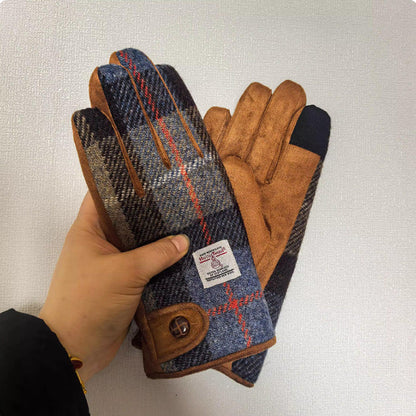 Retro Wool Touchscreen Tweed Plaid Gloves