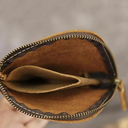 Original Hand-made Leather Short Zipper Wallet