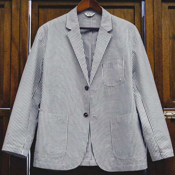 Retro Casual Seersucker Striped Suit Jacket Cityboy Lapel Outwears