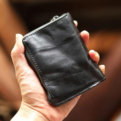 Retro Zipper Solid Small Bifold Wallet