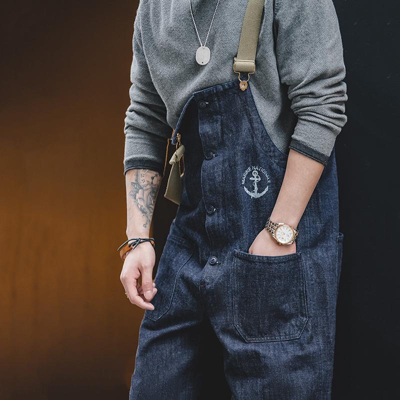 Retro Military Style Naval Casual Deck Overalls Dungaree In Blue