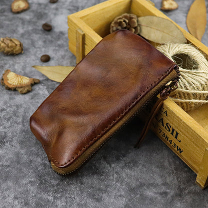 Retro Genuine Leather Short Zip Coin Purse Wallet