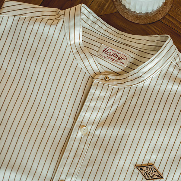 Retro Striped Cotton Shirt in Beige