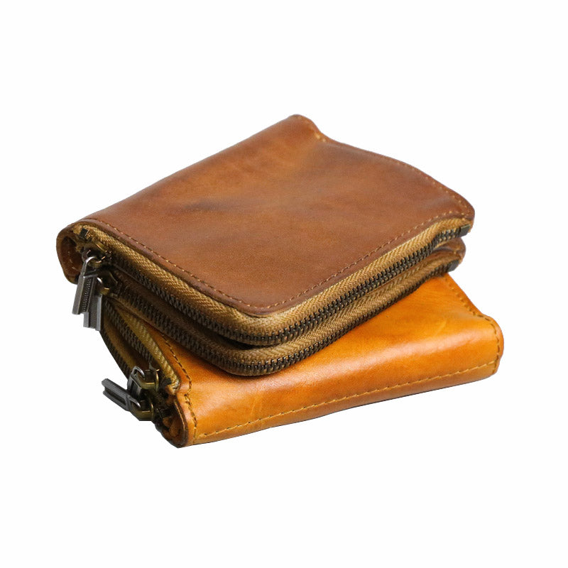 Retro Handmade Leather Zipper Wallets