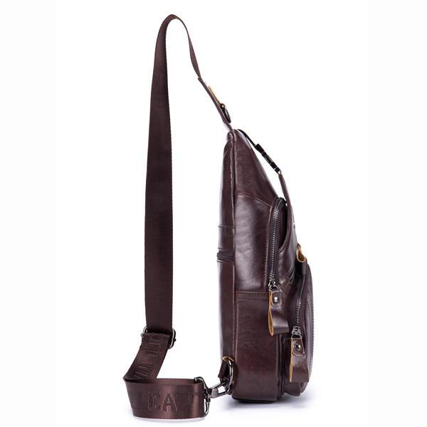 Bullcaptain Genuine Leather Retro Chest Bag Outdoor Leisure Daypack Crossbody Bag