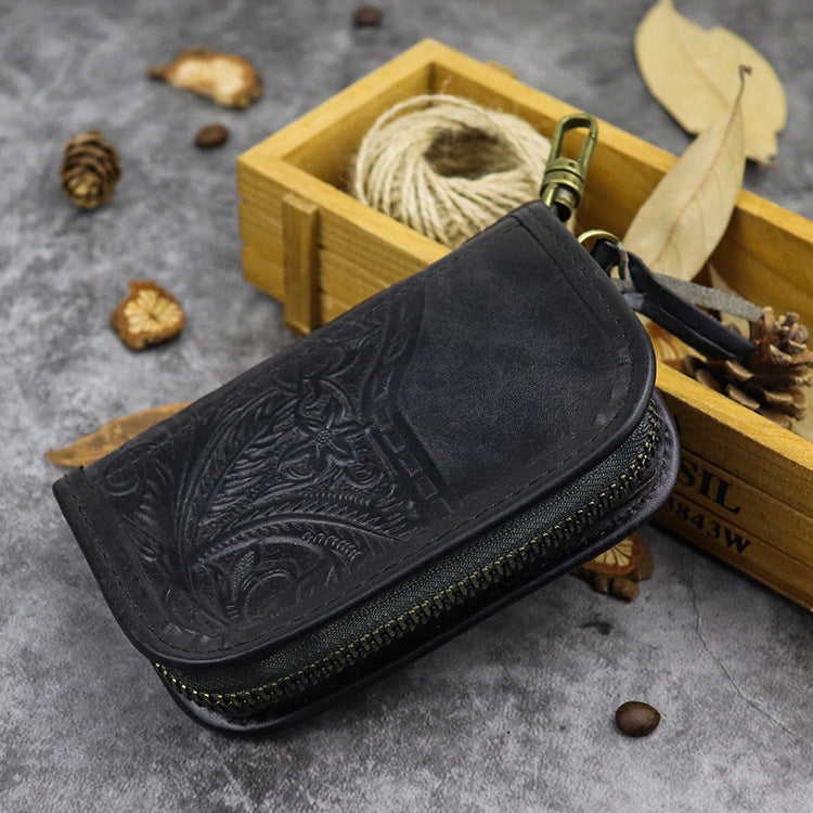 Large-capacity Handmade Leather Zipper Key Bag