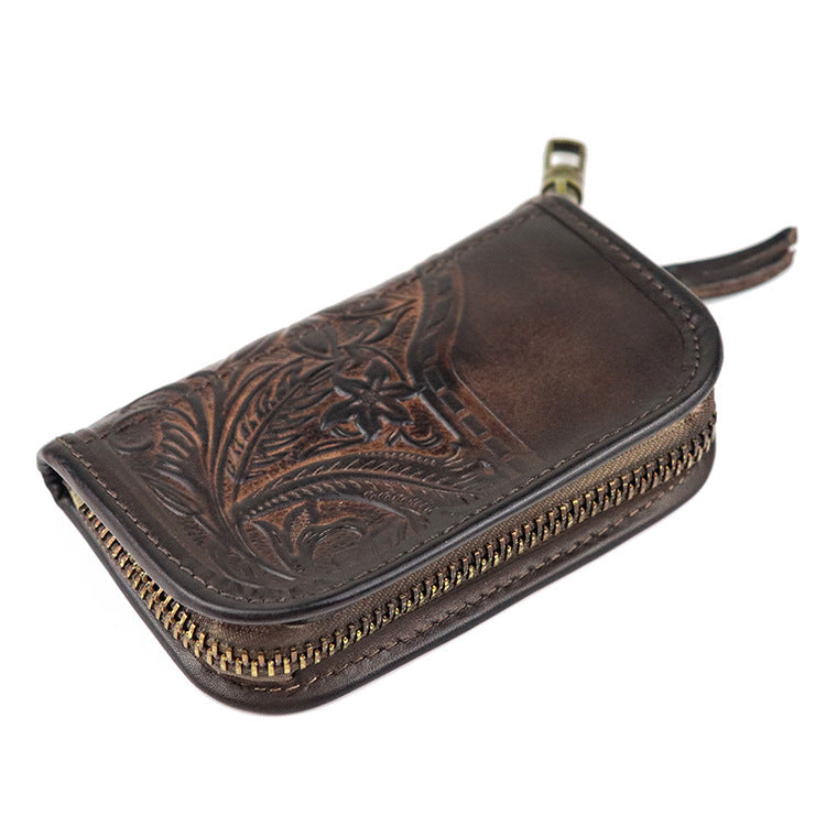 Large-capacity Handmade Leather Zipper Key Bag