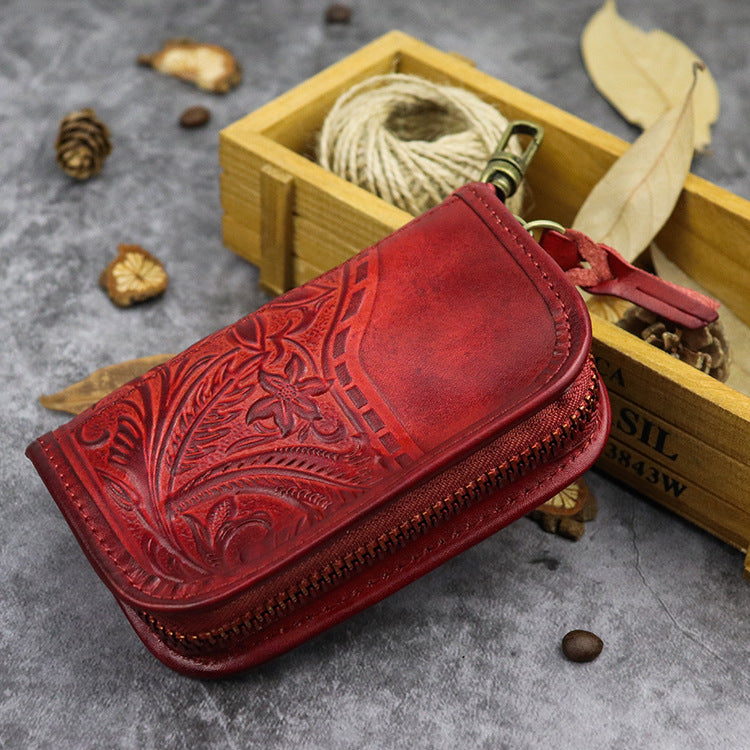 Large-capacity Handmade Leather Zipper Key Bag