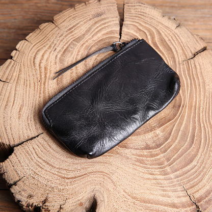 Retro Genuine Leather Short Zip Coin Purse Wallet