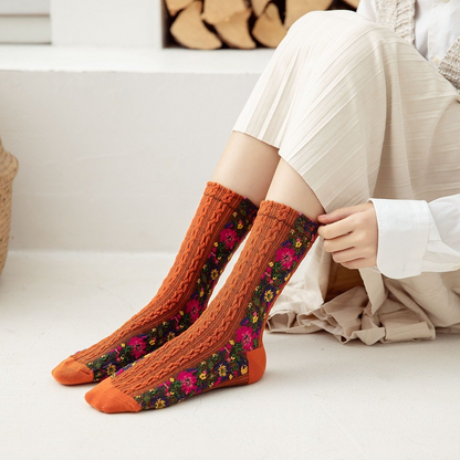 Women 5 Pairs Retro Ethnic Style Socks