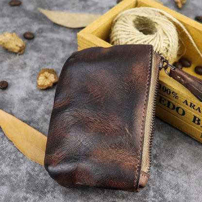 Retro Coin Purse Leather Zipper Wallets