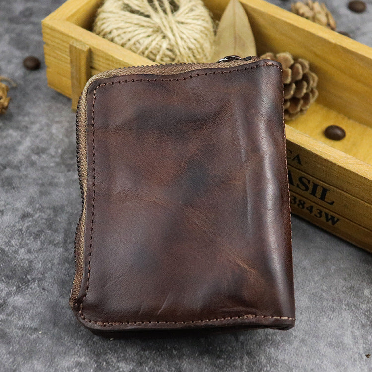 Retro Zipper Solid Small Bifold Wallet