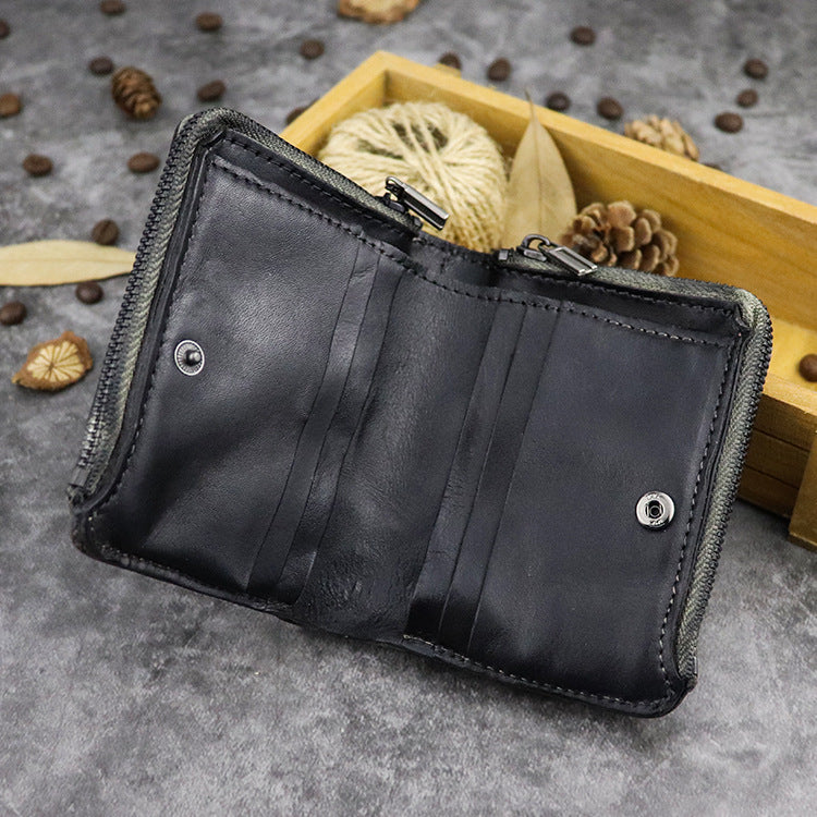 Retro Zipper Solid Small Bifold Wallet