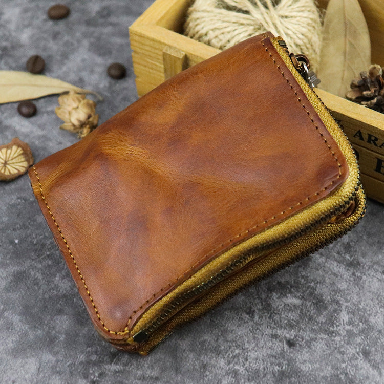 Retro Zipper Solid Small Bifold Wallet