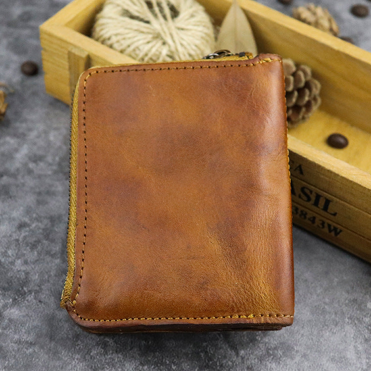 Retro Zipper Solid Small Bifold Wallet