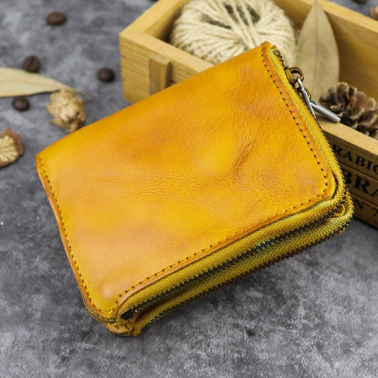 Retro Zipper Solid Small Bifold Wallet