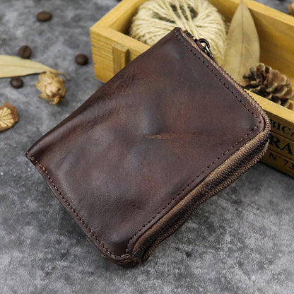 Retro Zipper Solid Small Bifold Wallet