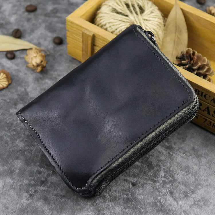 Retro Zipper Solid Small Bifold Wallet