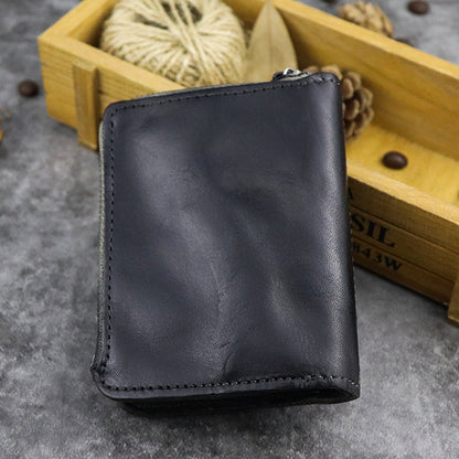 Retro Zipper Solid Small Bifold Wallet