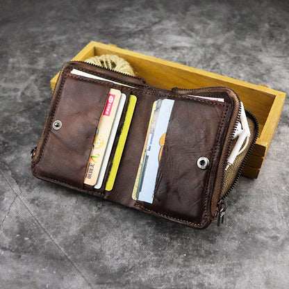 Retro Zipper Solid Small Bifold Wallet