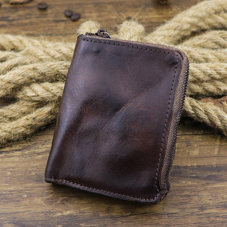 Retro Zipper Solid Small Bifold Wallet