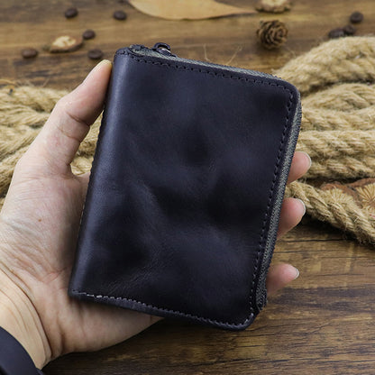 Retro Zipper Solid Small Bifold Wallet