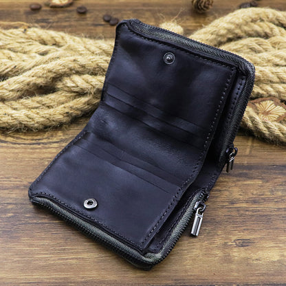 Retro Zipper Solid Small Bifold Wallet