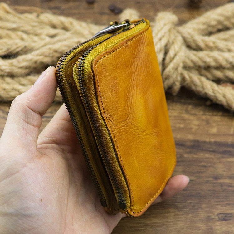 Retro Zipper Solid Small Bifold Wallet