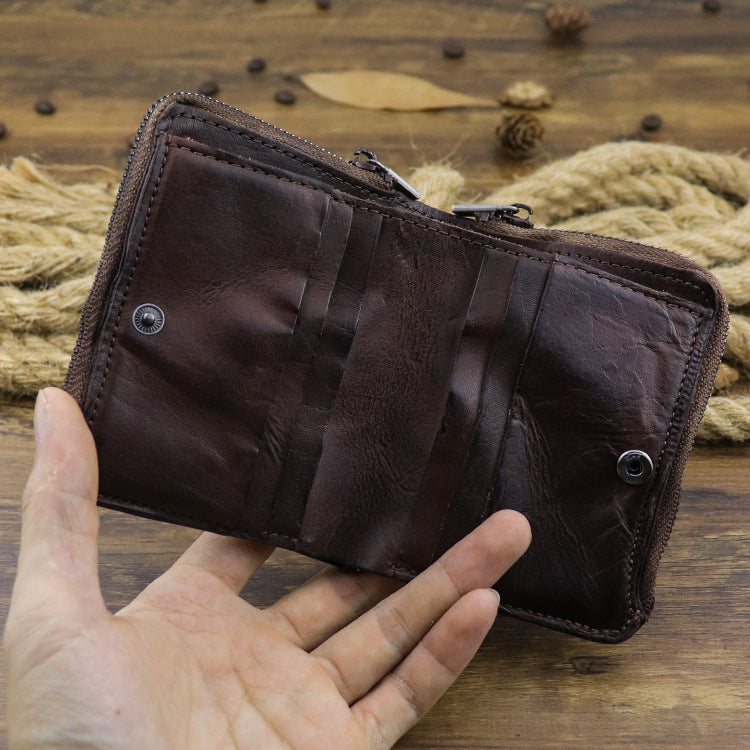 Retro Zipper Solid Small Bifold Wallet