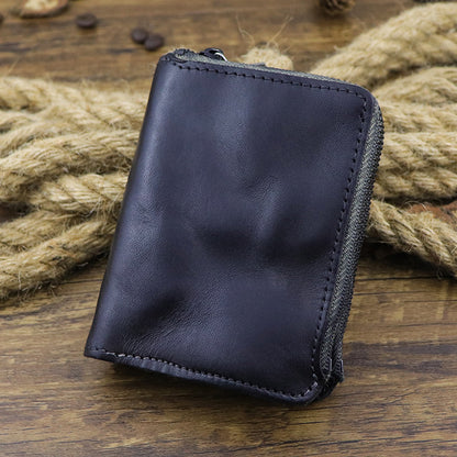 Retro Zipper Solid Small Bifold Wallet