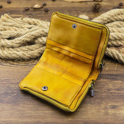 Retro Zipper Solid Small Bifold Wallet