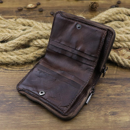 Retro Zipper Solid Small Bifold Wallet