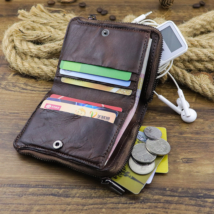 Retro Zipper Solid Small Bifold Wallet