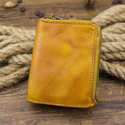 Retro Zipper Solid Small Bifold Wallet