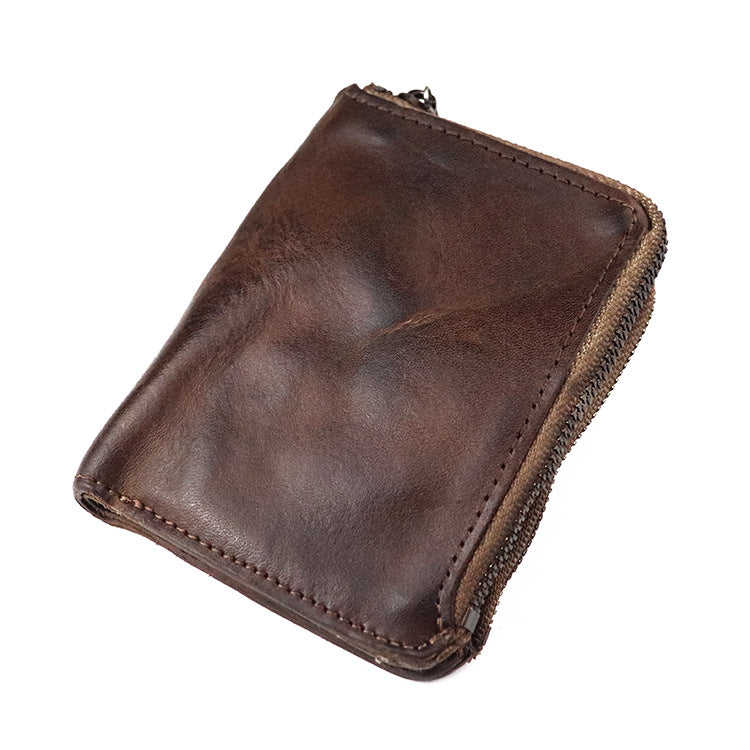 Retro Zipper Solid Small Bifold Wallet