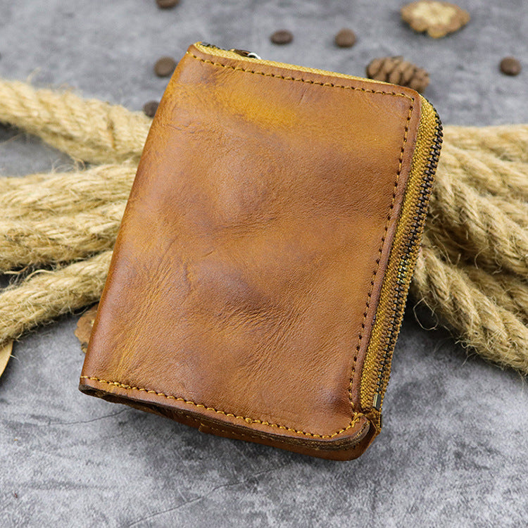 Retro Zipper Solid Small Bifold Wallet