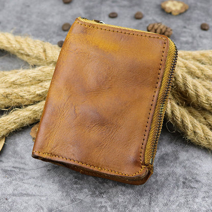 Retro Zipper Solid Small Bifold Wallet