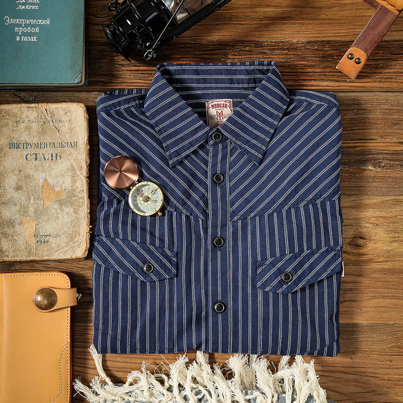 Indigo Dyed Striped Shirts in Blue