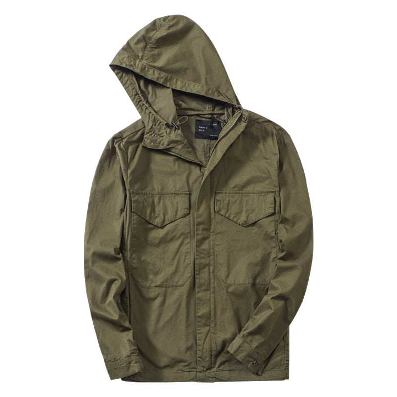 Retro Military Style Casual Hooded Outwears